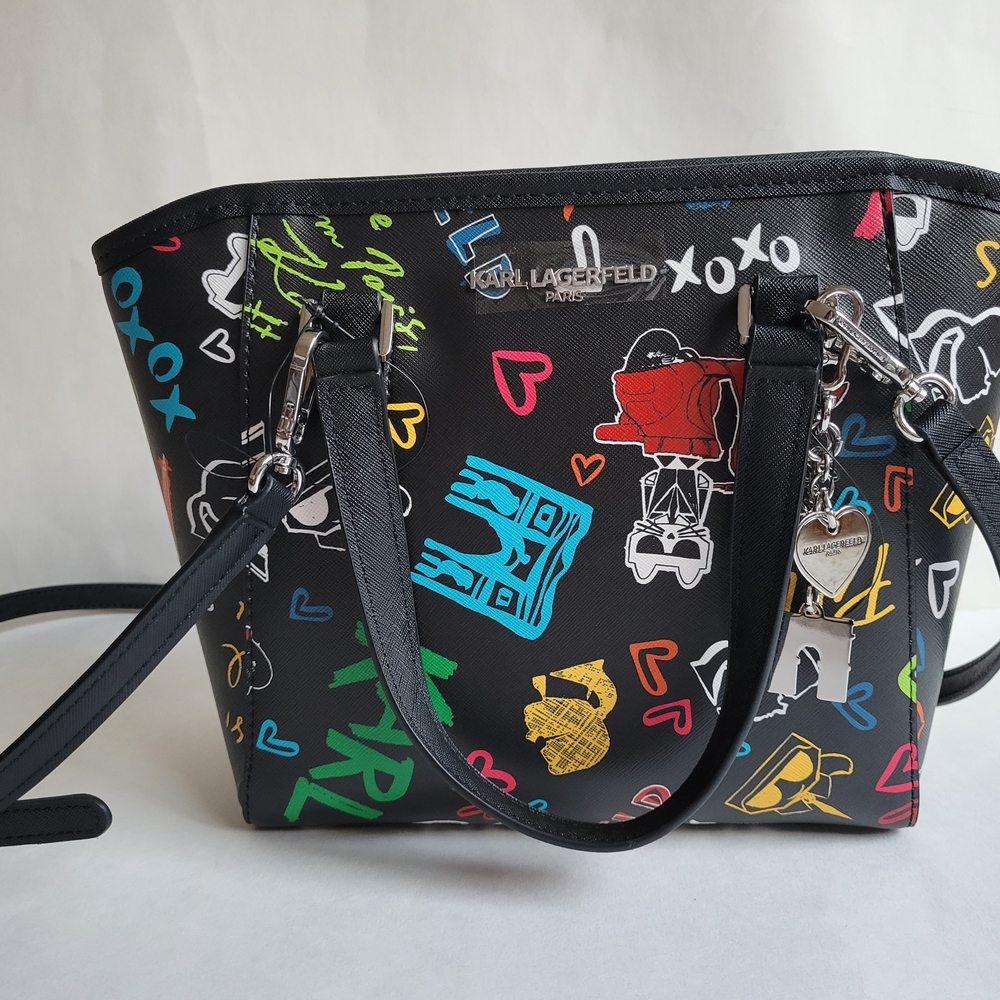 Karl Lagerfeld Black Tote with Colorful Graphics